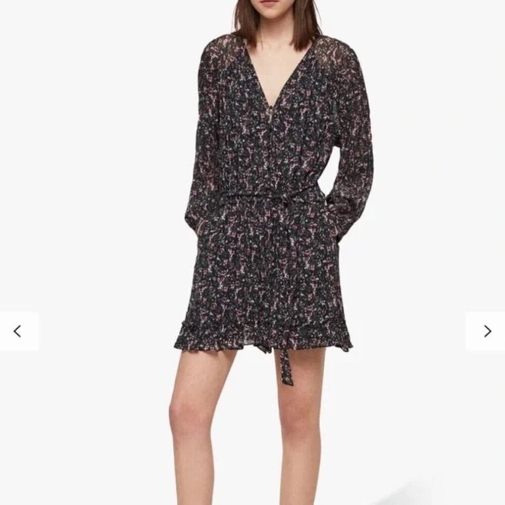 All Saints Kaylee Sketch Romper Long Sleeve Short Romantic Floral Size 6 Flowy